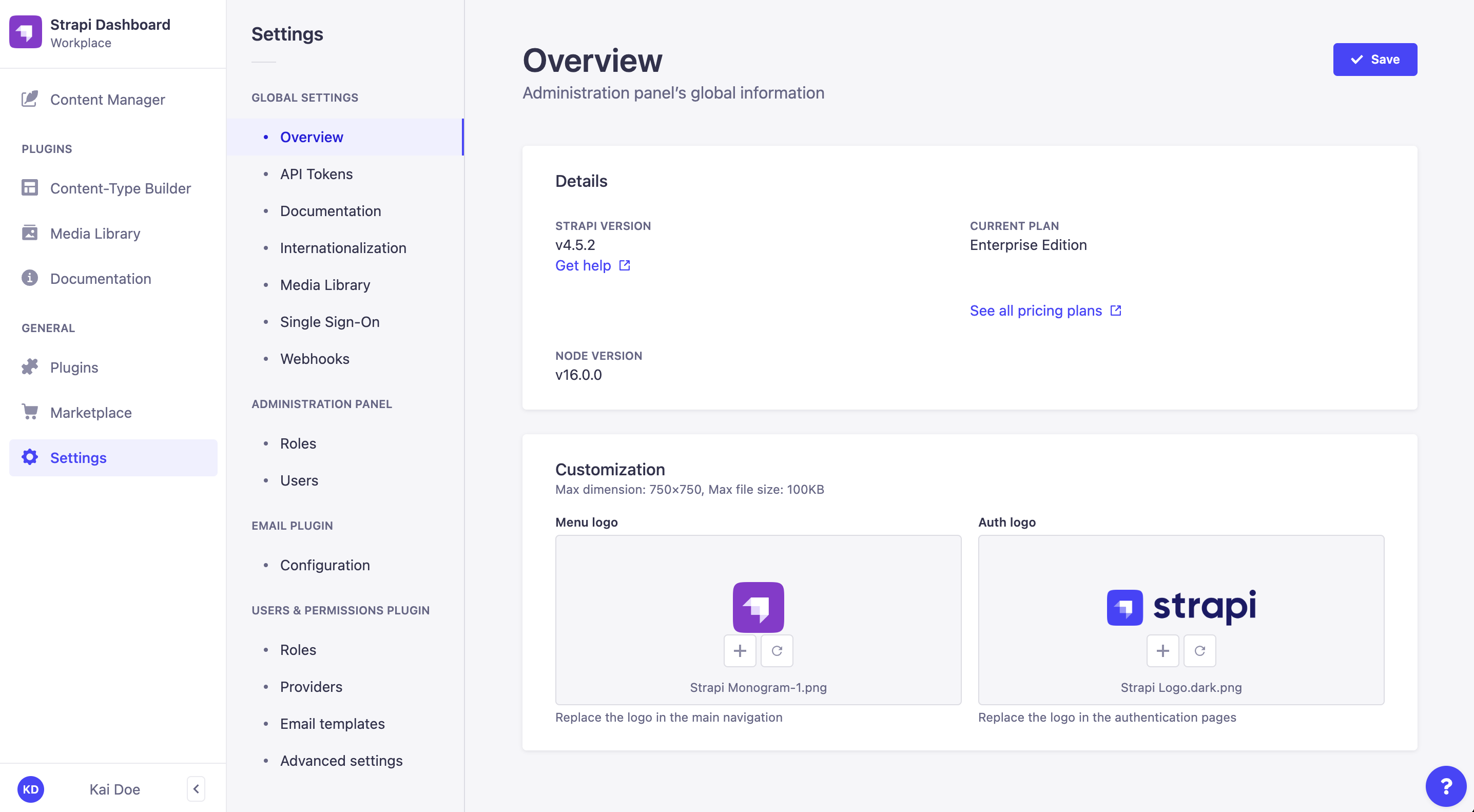 Custom logo settings